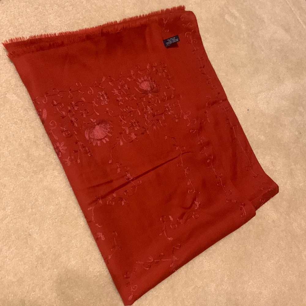 Ann Taylor Rust Color Crewel Embroidery Shawl